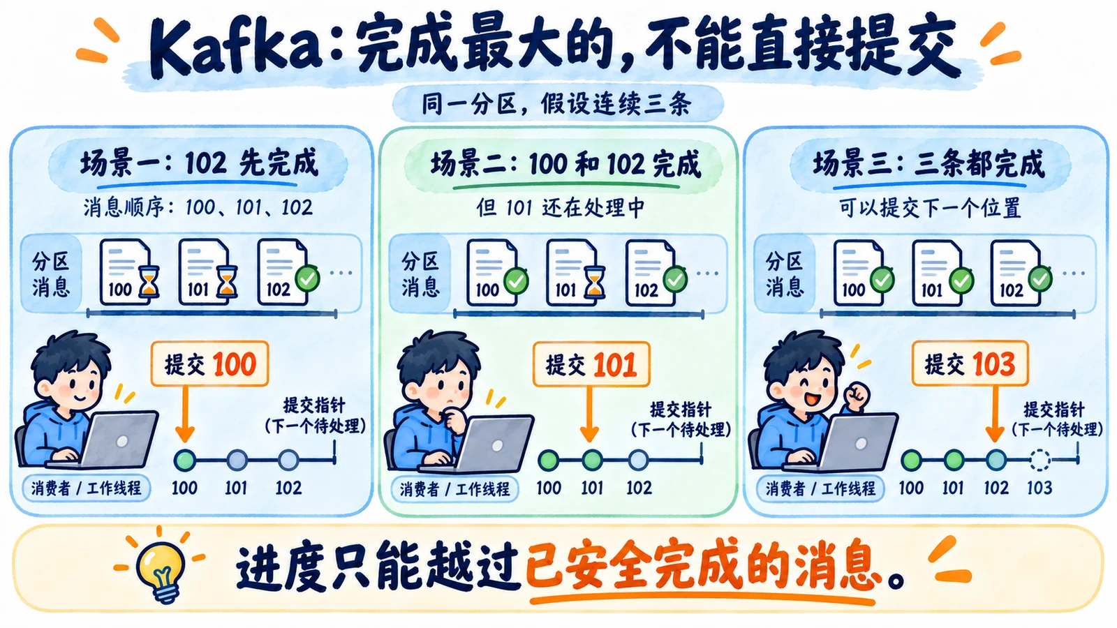同分区100101102只有102完成提交100,100102完成提交101,全完成103