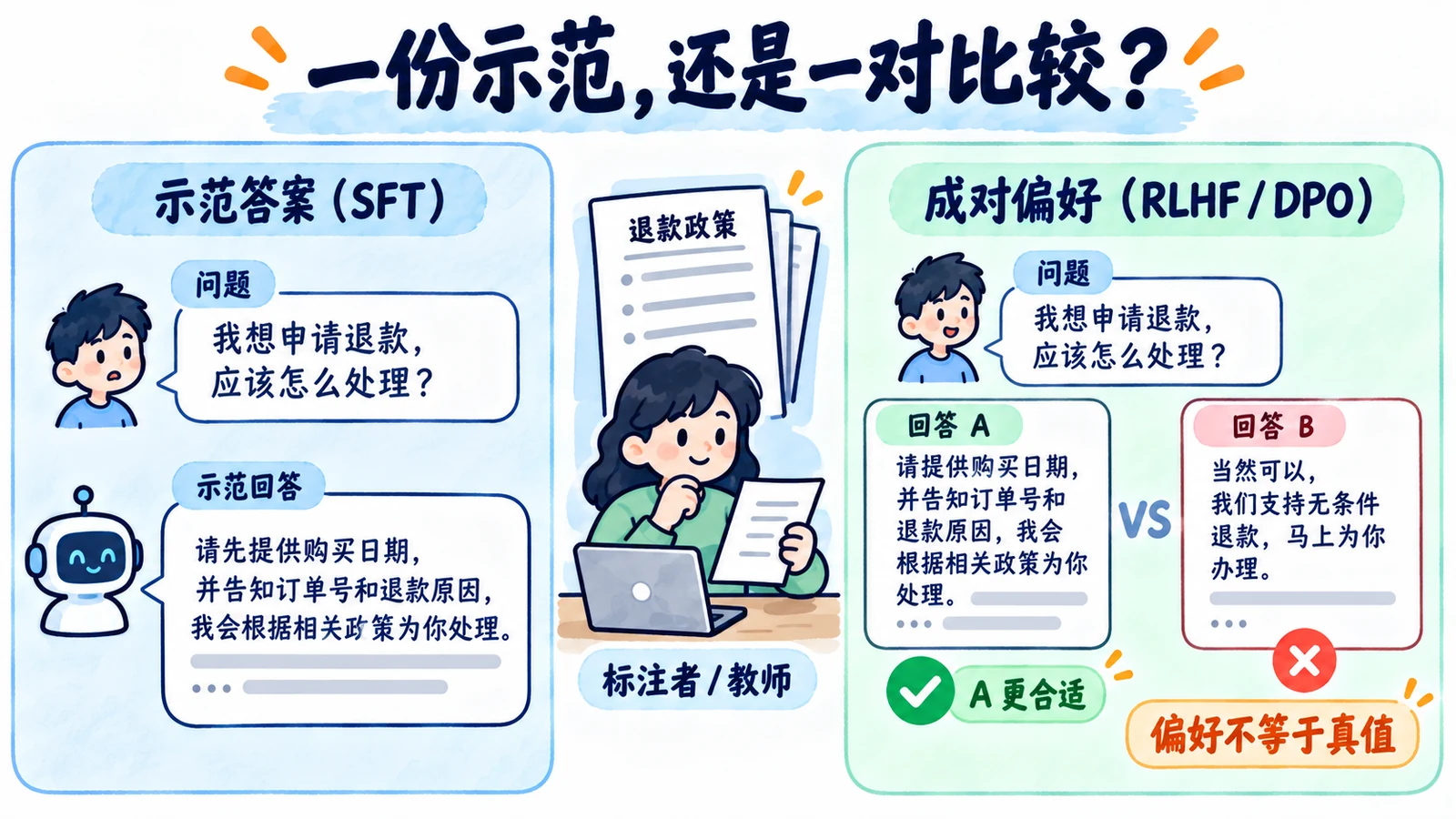 示范答案与成对偏好的数据区别