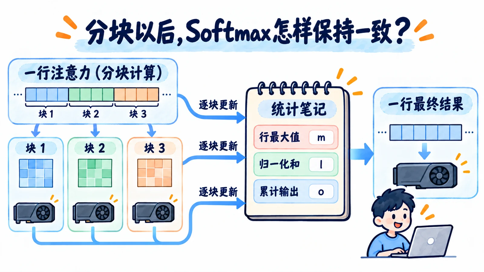 归一化跨块累计而非各块独立相加
