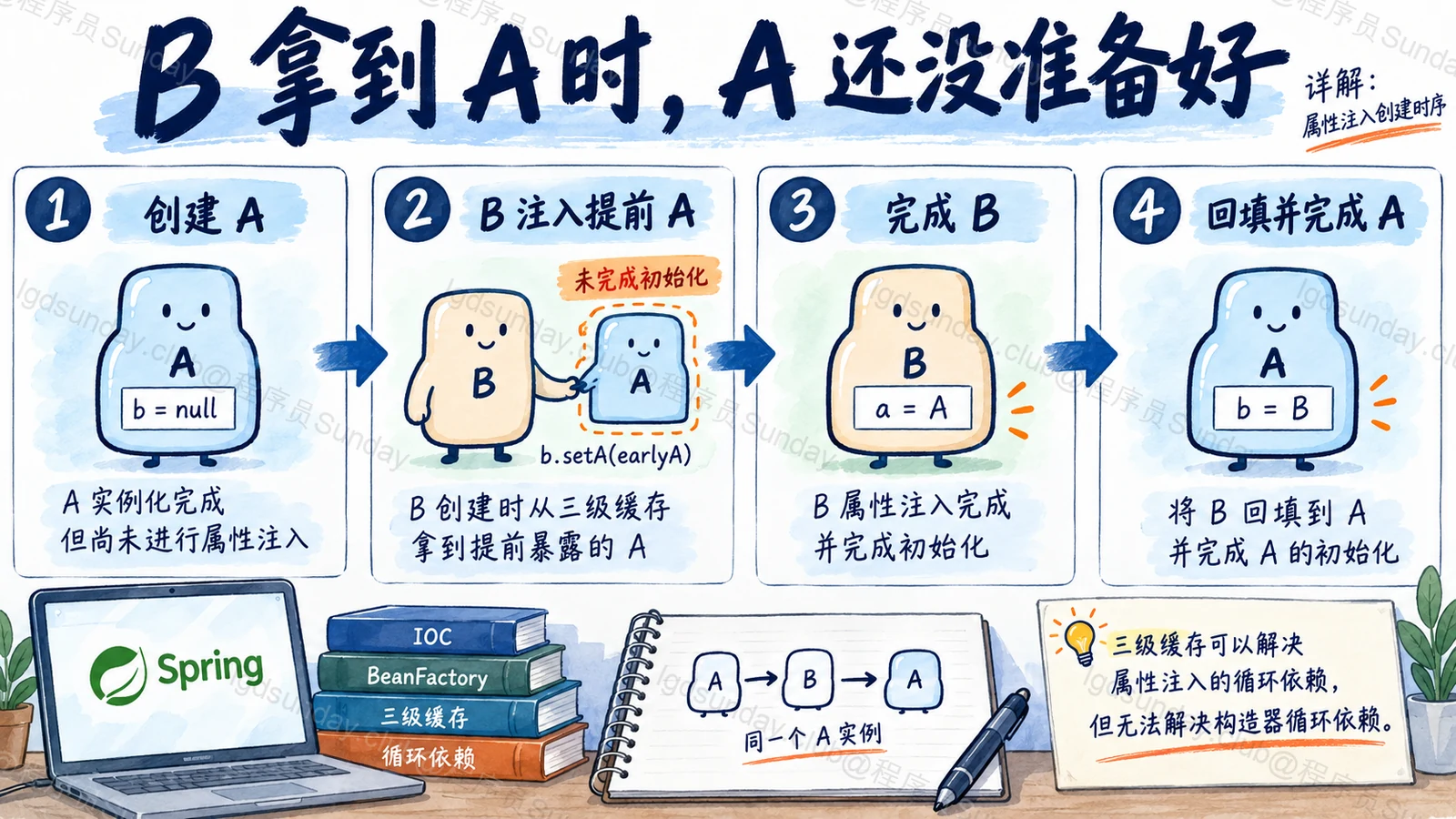 B 拿到 A 时,A 还没准备好