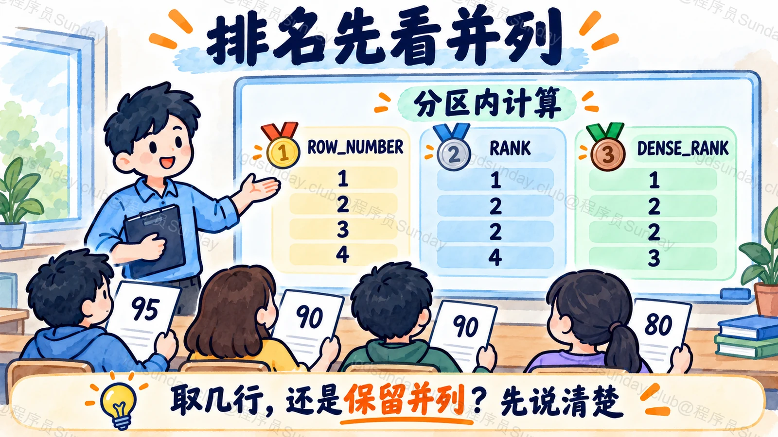 三个排名函数对同分的不同处理