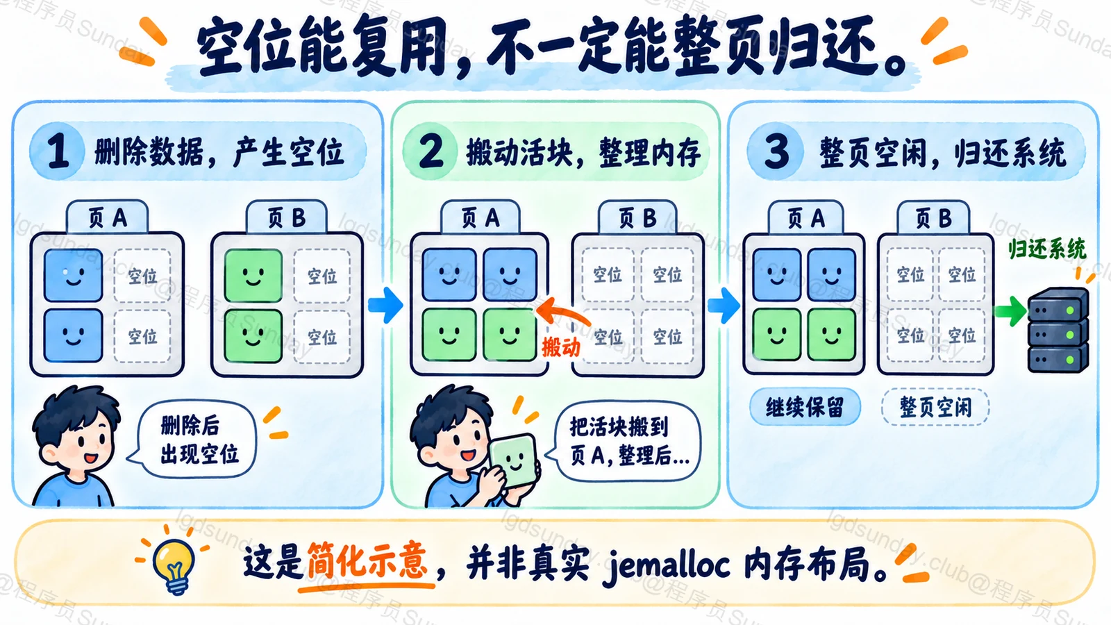 空位能复用，不一定能整页归还