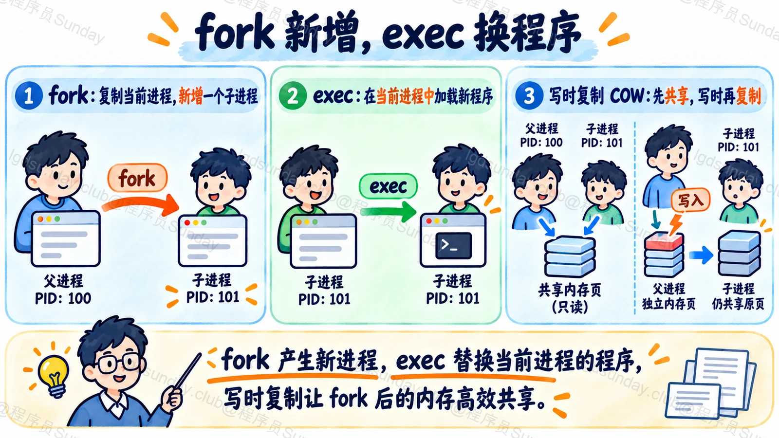 fork 新增,exec 换程序