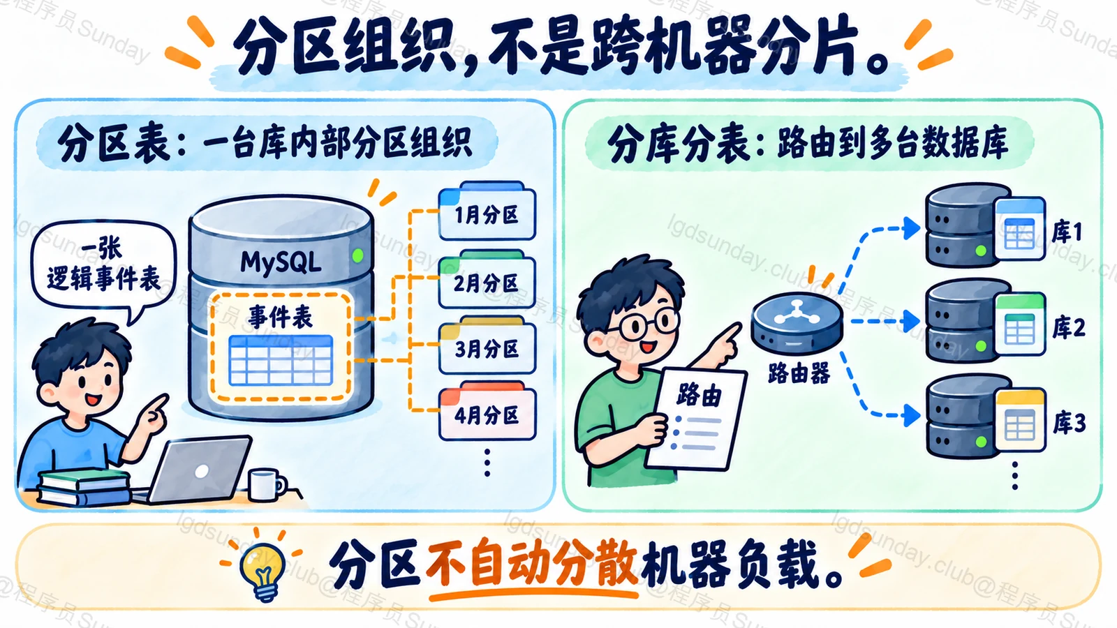 分区组织，不是跨机器分片