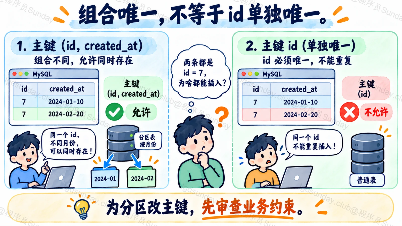 组合唯一，不等于 id 单独唯一