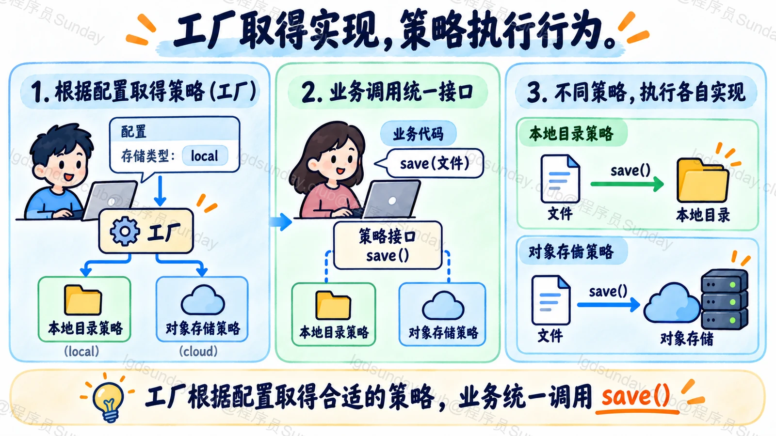 工厂取得实现，策略执行行为