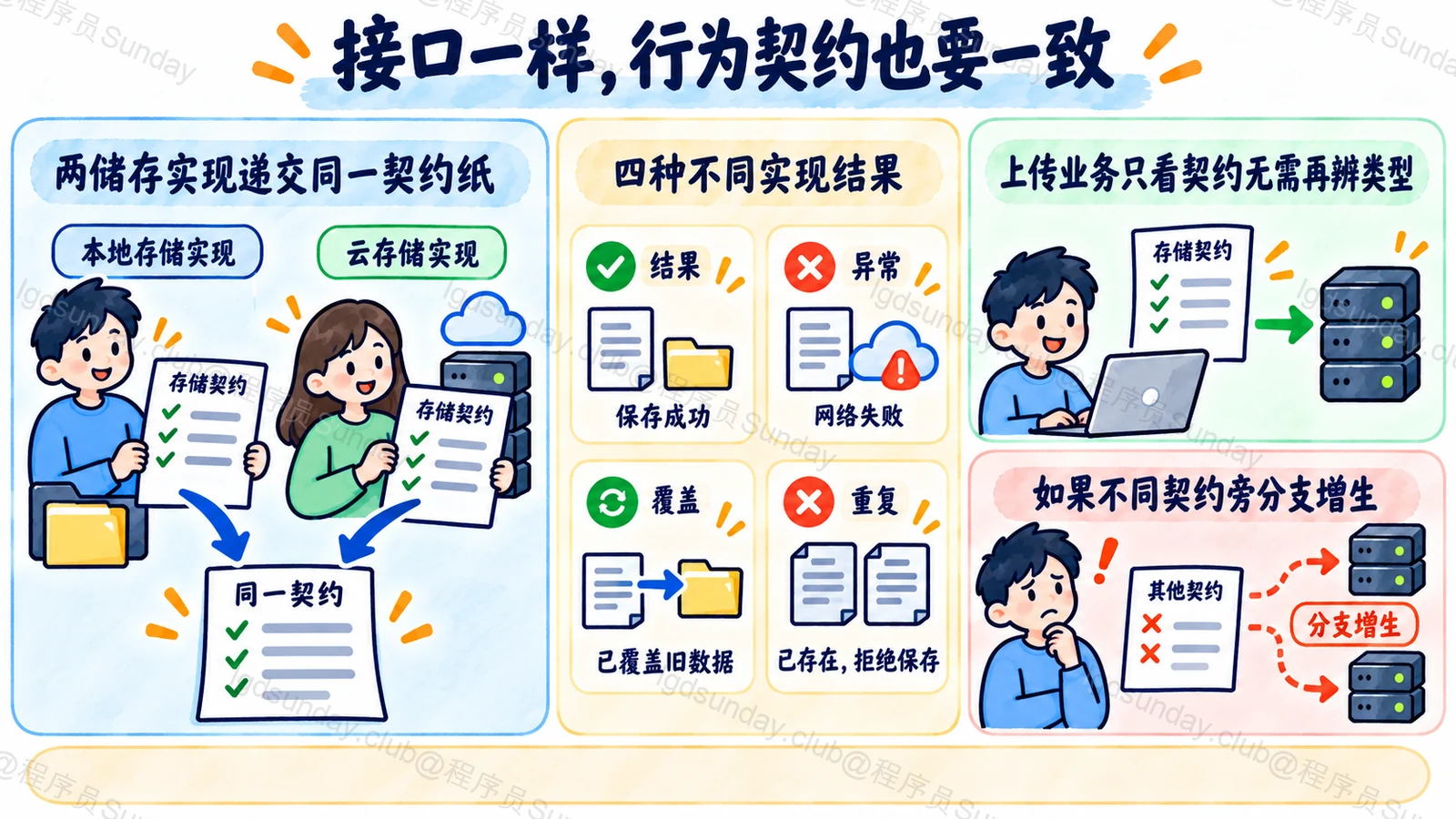 接口一样，行为契约也要一致
