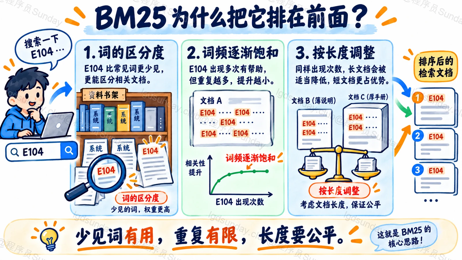 搜索报错码时综合词的区分度、词频饱和与文档长度来排序