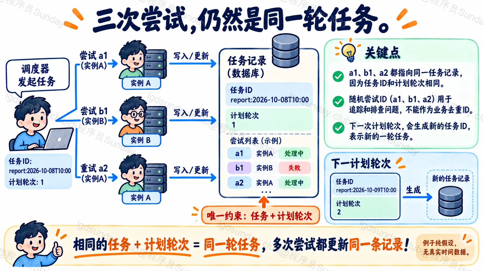 计划轮次的任务身份稳定而每次尝试可以独立记录