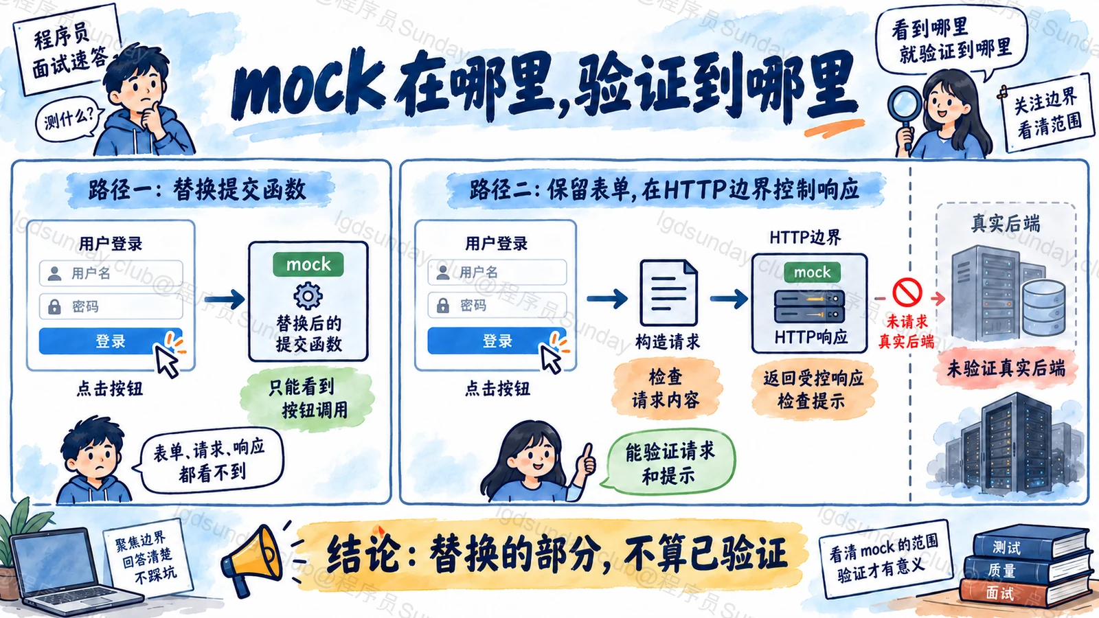 不同 mock 边界能够证明不同范围
