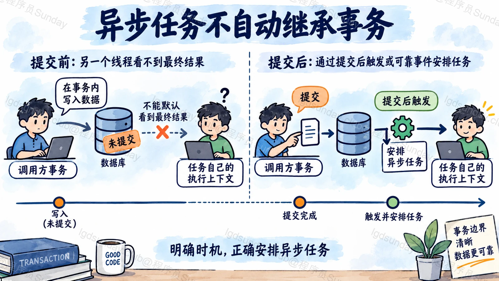 调用方事务与异步线程的可见性边界