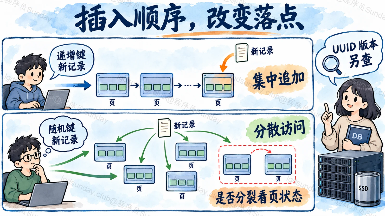 集中追加与分散插入的索引访问模式