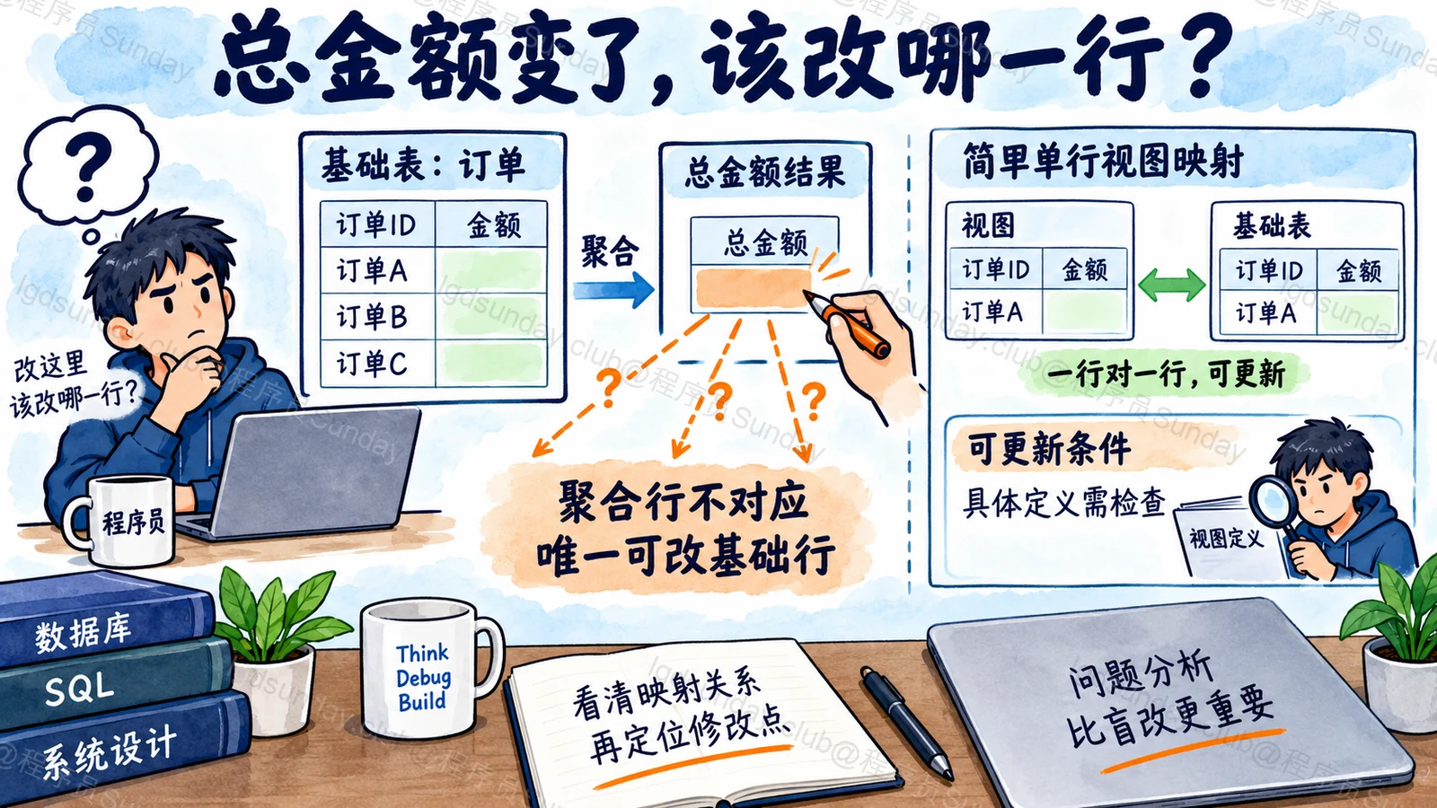 汇总结果不能任意映射为单行修改