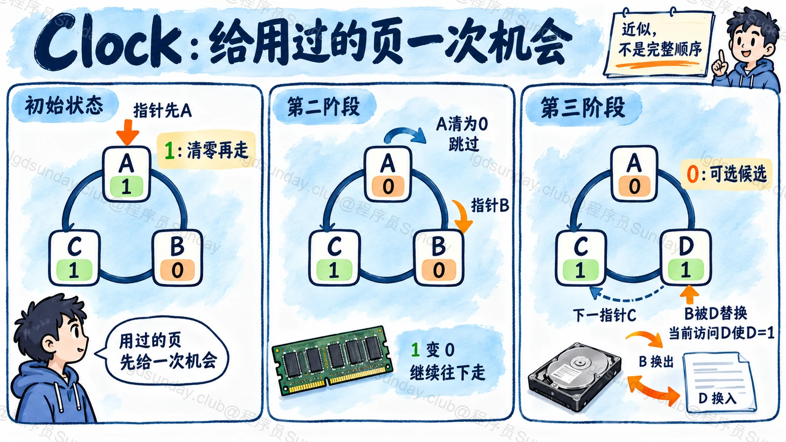 Clock 引用位清零与第二次机会